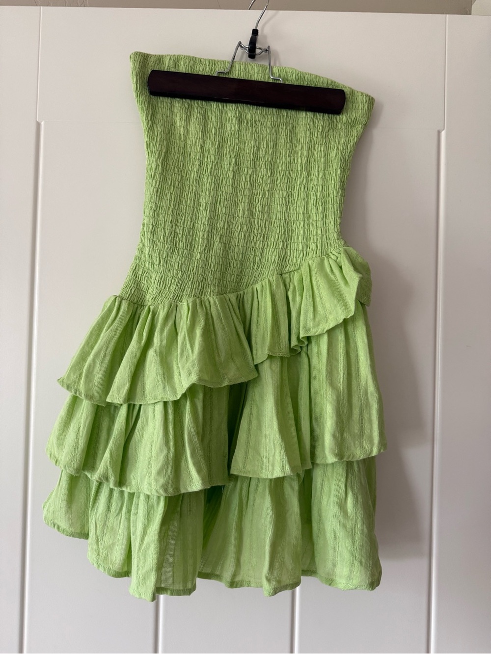 Hello Molly- Strapless Ruffled Mini Dress in Light Green - Picture 2 of 4